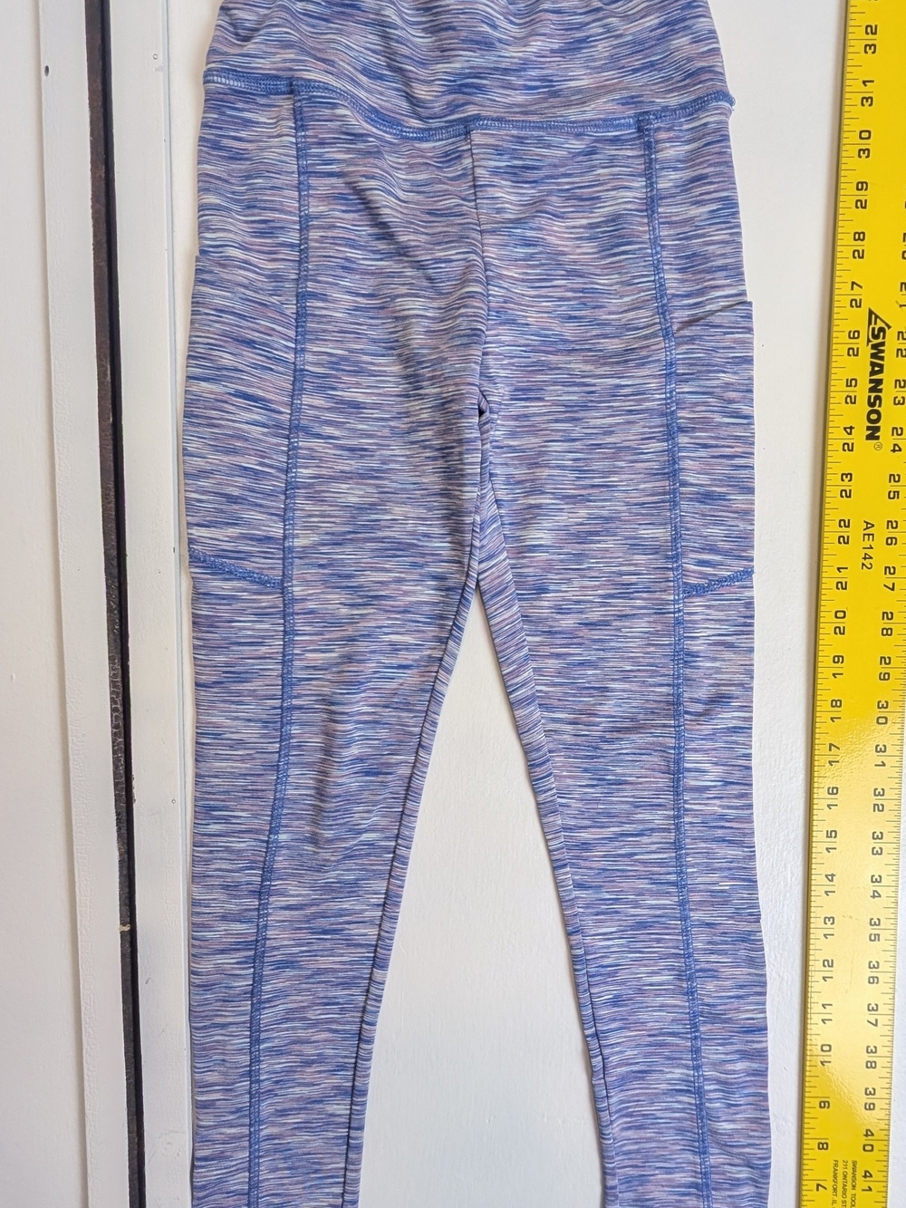 Girls' Space-Dye Blue Active Leggings with Side Pockets